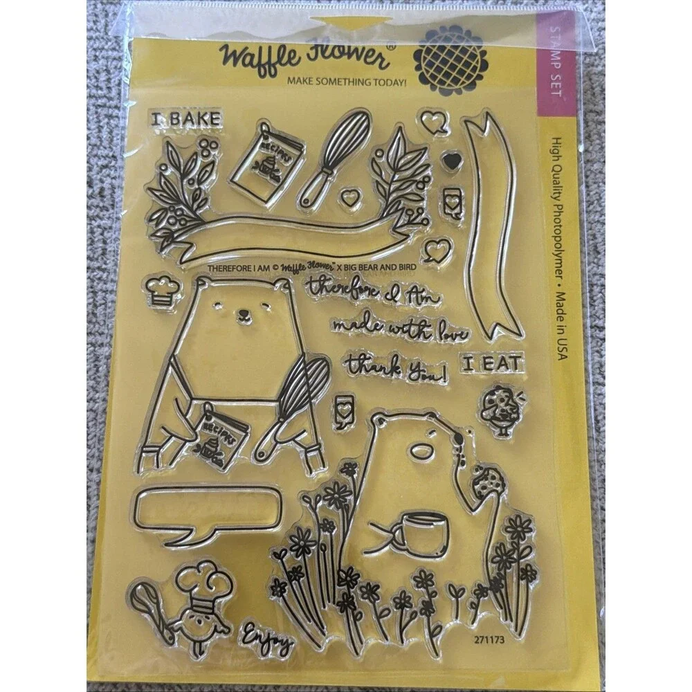 NEW - Waffle Flower Therefore I am Big Bear and Bird banner bears set cooking